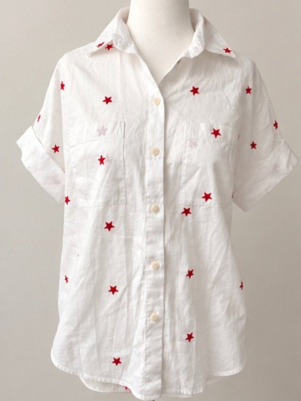 Madewell Star Embroidered Courier Shirt White Red XXS